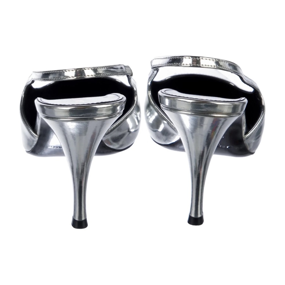 YSL Saint Laurent Patent Tom 90 Blade Leather Slingback Pumps Silver 37.5 $945 - Picture 7 of 8